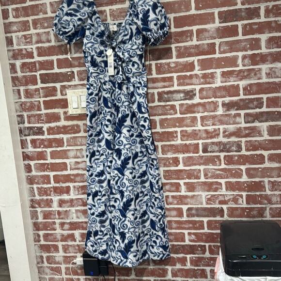 NWT Cleobella Reza Blue Paisley Organic Cotton Wide Leg Jumpsuit Size XS - Picture 1 of 9